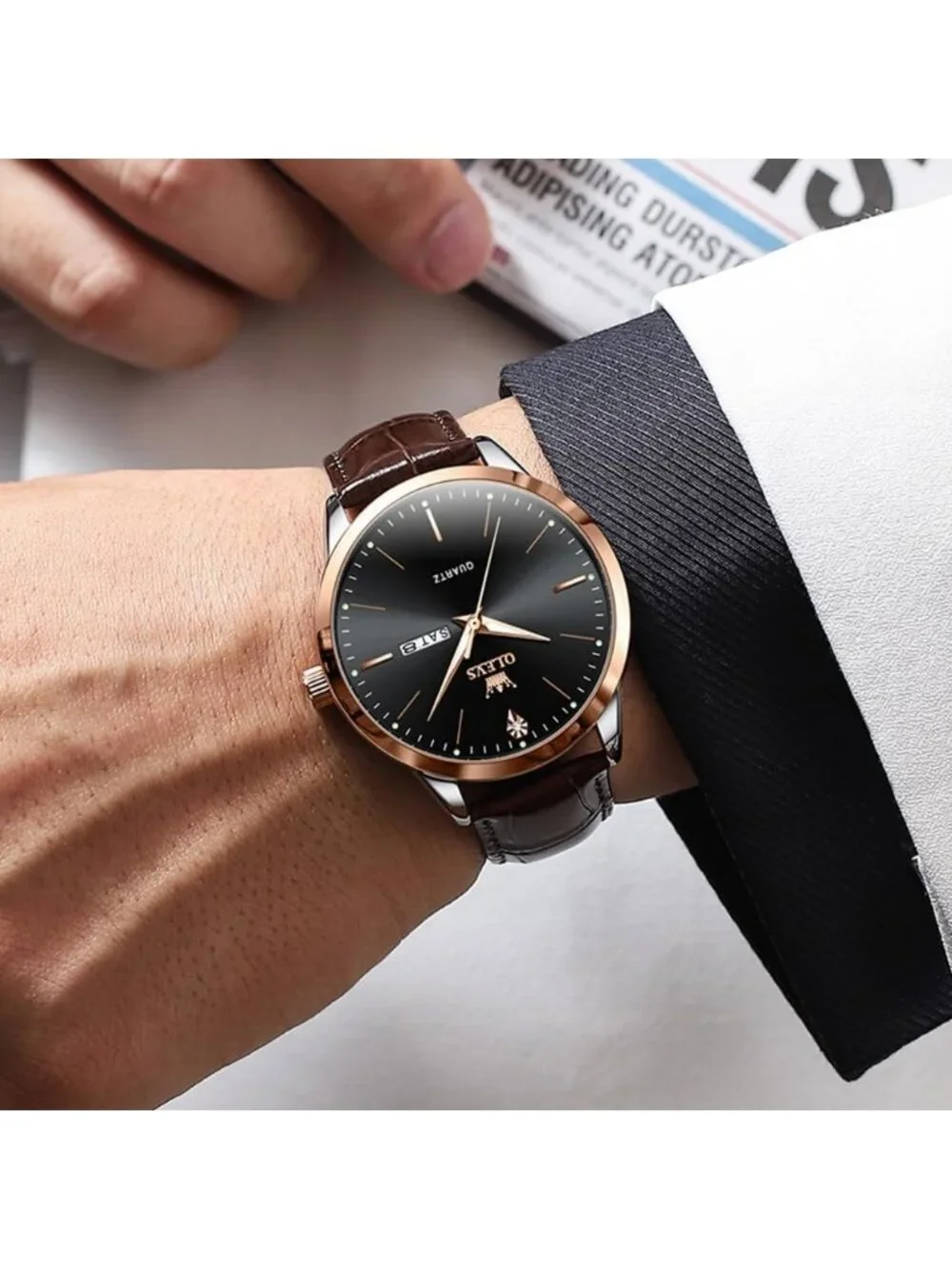 Men's Black Classic Analog Casual Luxury Leather Band Quartz Date Wrist Watch